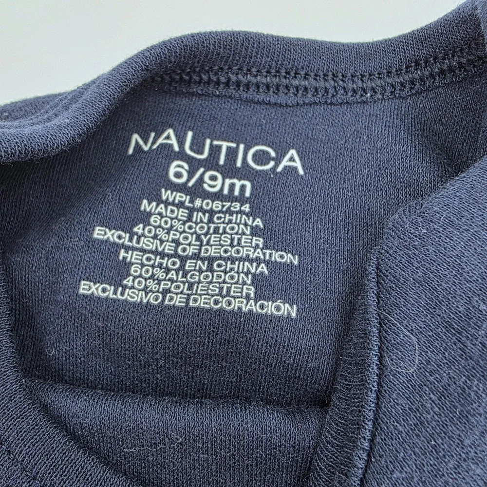 Nautica Baby Boy Bodysuits 2 Pack Navy White Orange Logo 6/9M Rompers